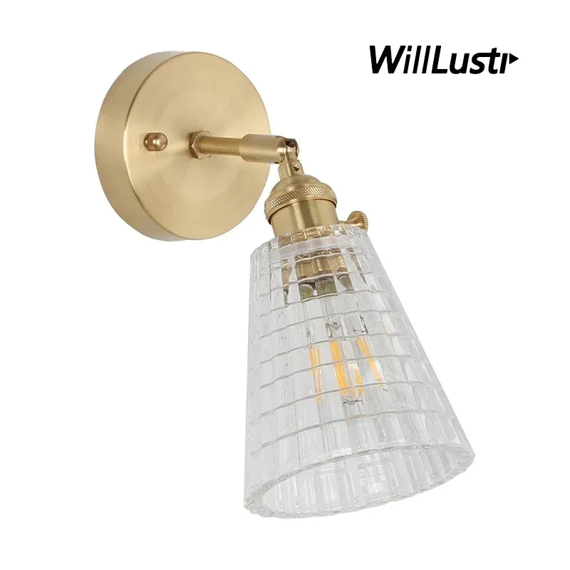 New Pressed Clear Glass Wall Lamp Nordic Crystal Wall Sconce Luxury Brass Base Home Dinning Room Hotel Bar Restaurant Lamp