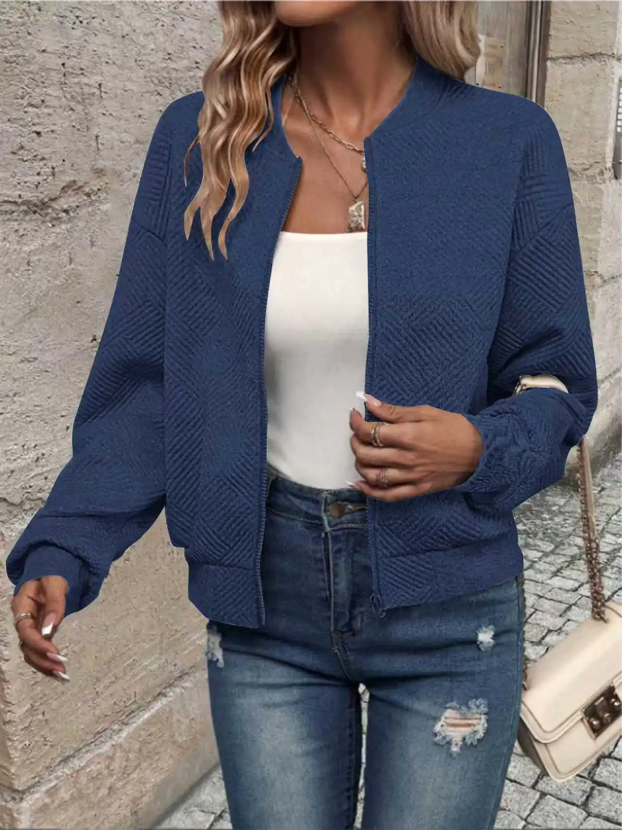 2024 independent cross-border European and American new fashionable solid color zipper jacket for women