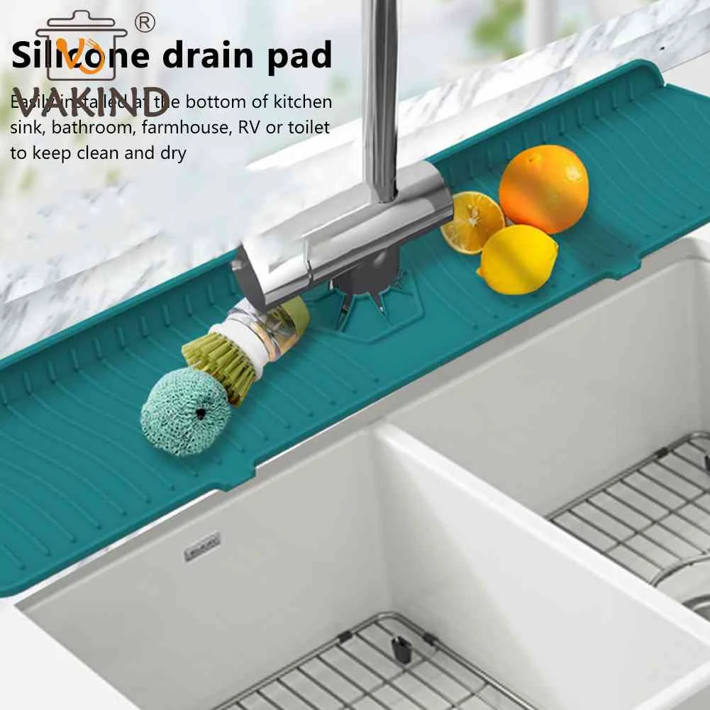 Kitchen Silicone Faucet Double Absorbent Draining Mat Splash Guard Water Catcher Drying Pads for Bathroom Kitchen Gadgets