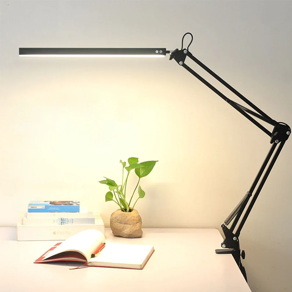 Folding Long Arm Clip Eye Protection Reading Lamp 3 Modes Lighting Brightness Adjustable Flexible USB LED Office Desk Lamp