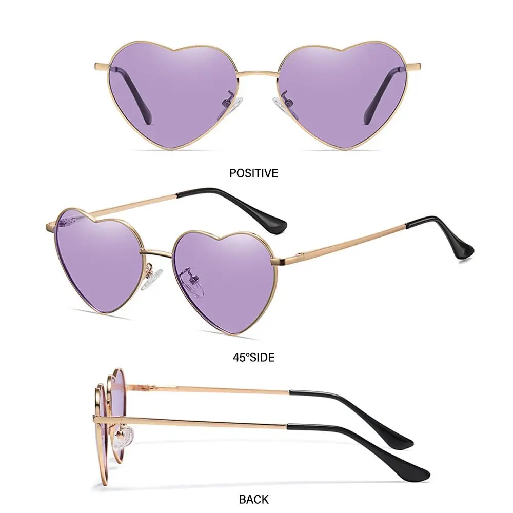 Trendy Metal Frame Fancy Accessories Shades Heart-Shaped Sunglasses Heart Sun Glasses 90s Glasses