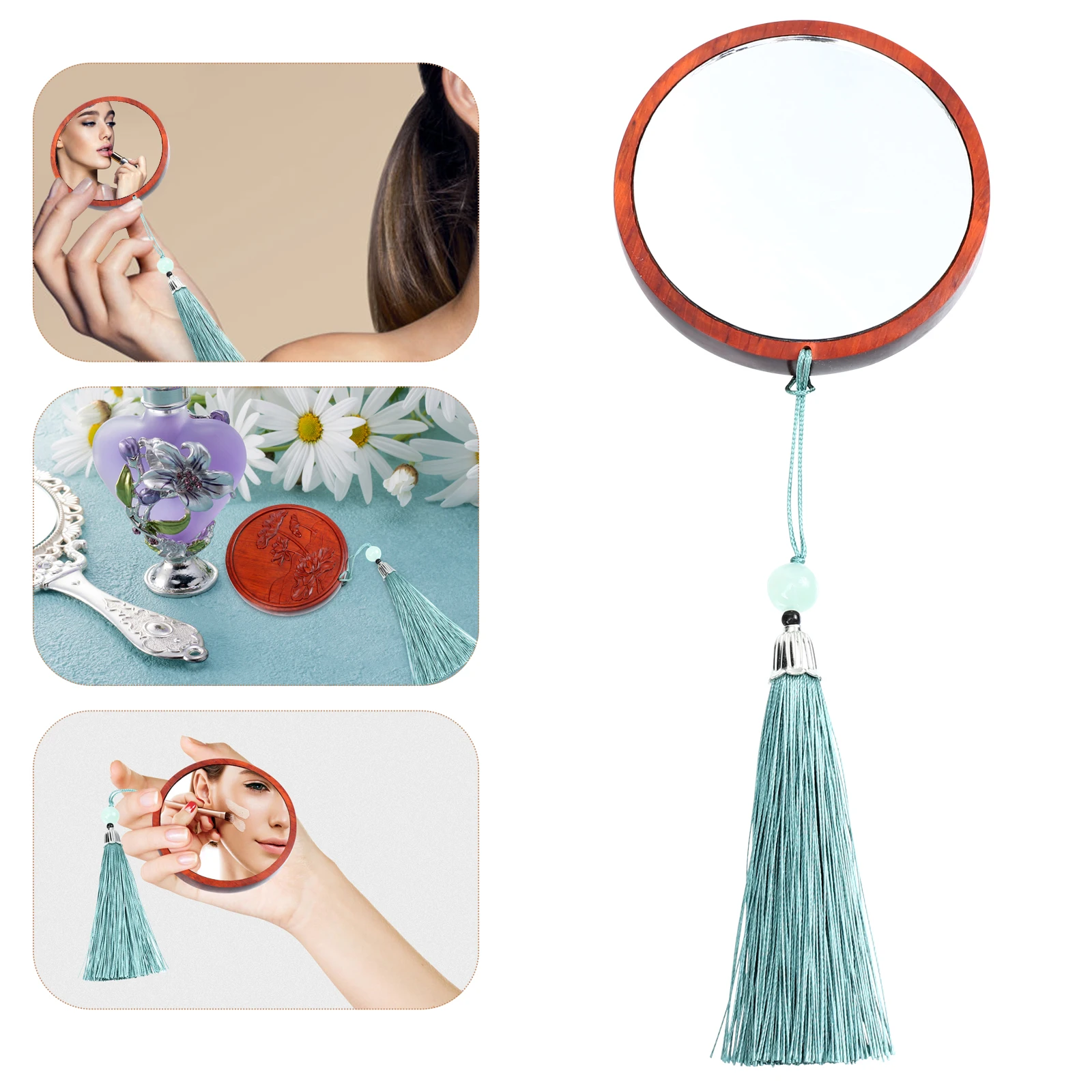 

Portable Round S Mirror Wooden Small Vanity Fold Pocket Cosmetics Travel Makeup Tool For Women Practical Beauty Gift