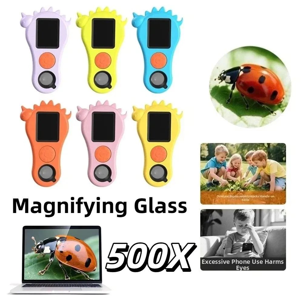 Mini 1080P Video Camera Digital Microscope 500x Zoom with 2 inch Screen Magnifying Glass High Definition Rechargeable for 400mAh
