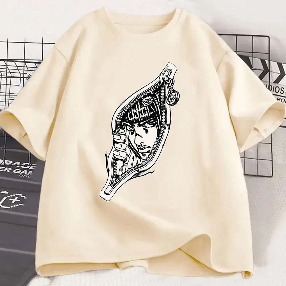 Funny Anime Jojo Bizarre Adventure Bruno Bucciarati Zip Up Graphic T Shirt Men Women Summer Casual Cotton Short Sleeves T-shirts