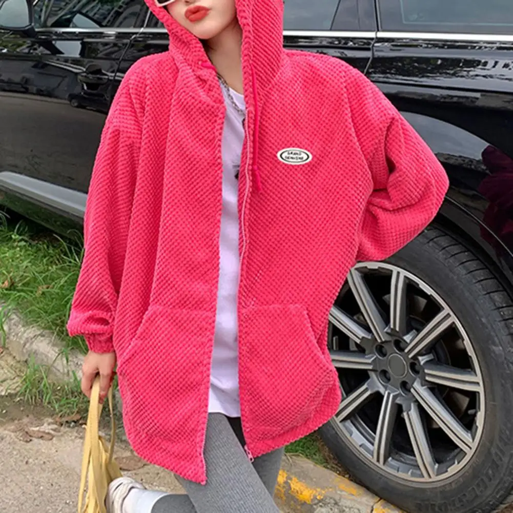 

Hip Hop Style Horn Hooded Sweatshirt Coat Women Spring Autumn Coat Long Sleeve Zipper Placket Loose Fit Hoodie Outwear