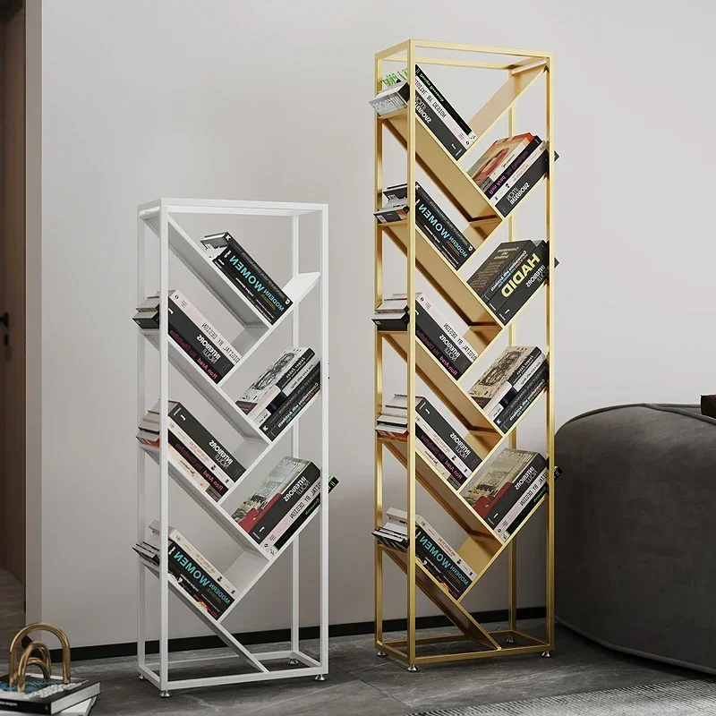 Wrought iron bookshelf Floor-to-ceiling storage Simple small household reading bookcase Simple dormitory student learning sto