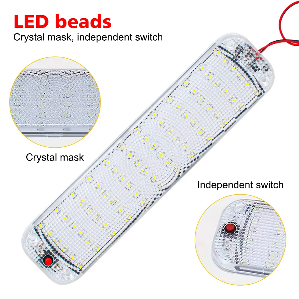 12V-80V 72LED Interior Light Bar Strip Light With Switch LED Car Interior Lamp Lighting Camper Bus Motorhome Boat Roof Light