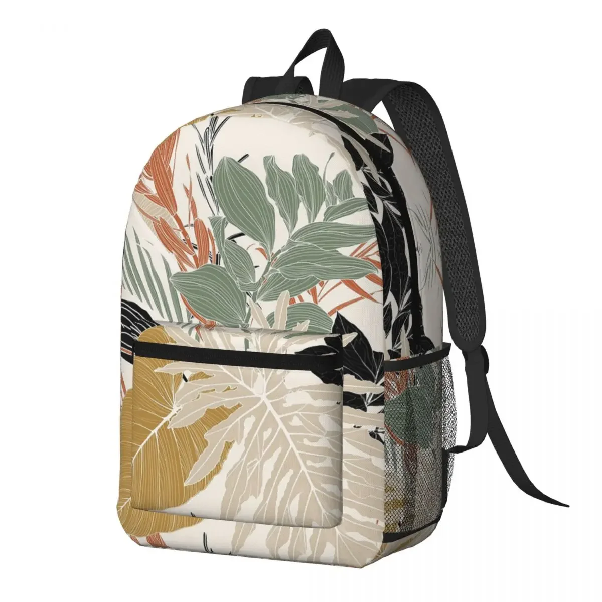 Light Colored Tropical Various Leaves Backpack Daypack Large Capacity Kids BookBag School Bag Shoulder Bags for Men Women