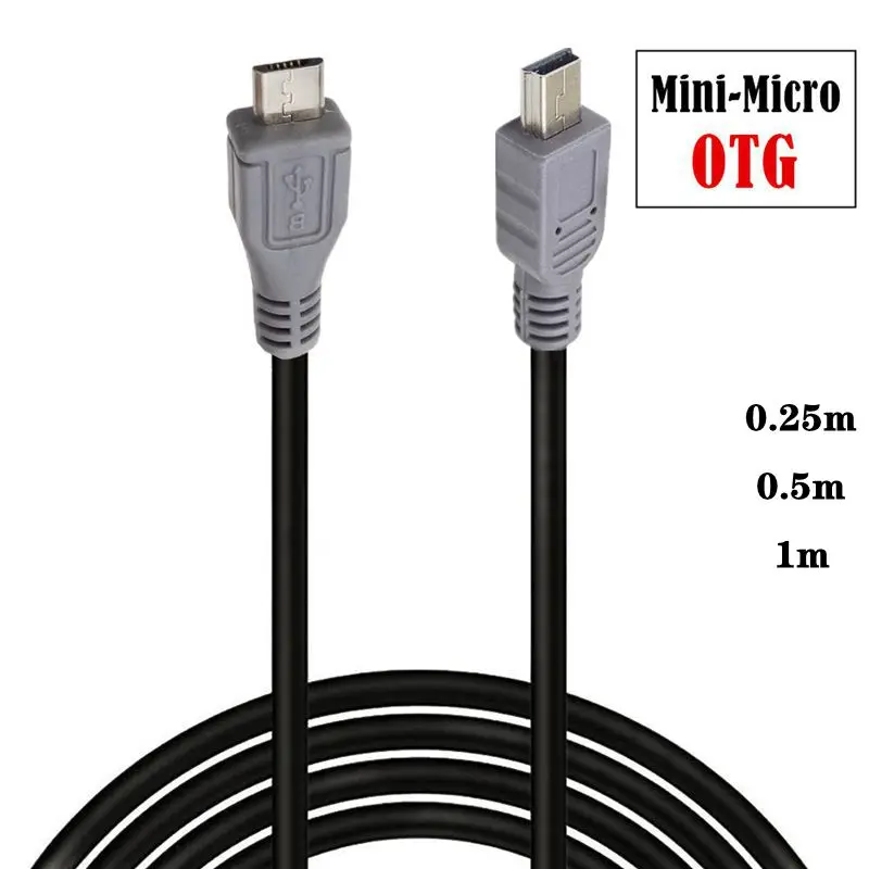 0.25m 0.5m 1m OTG Data Cable Micro 5Pin USB Mini 5Pin USB Male to Male OTG Connection Cable Micro to Mini OTG Cable