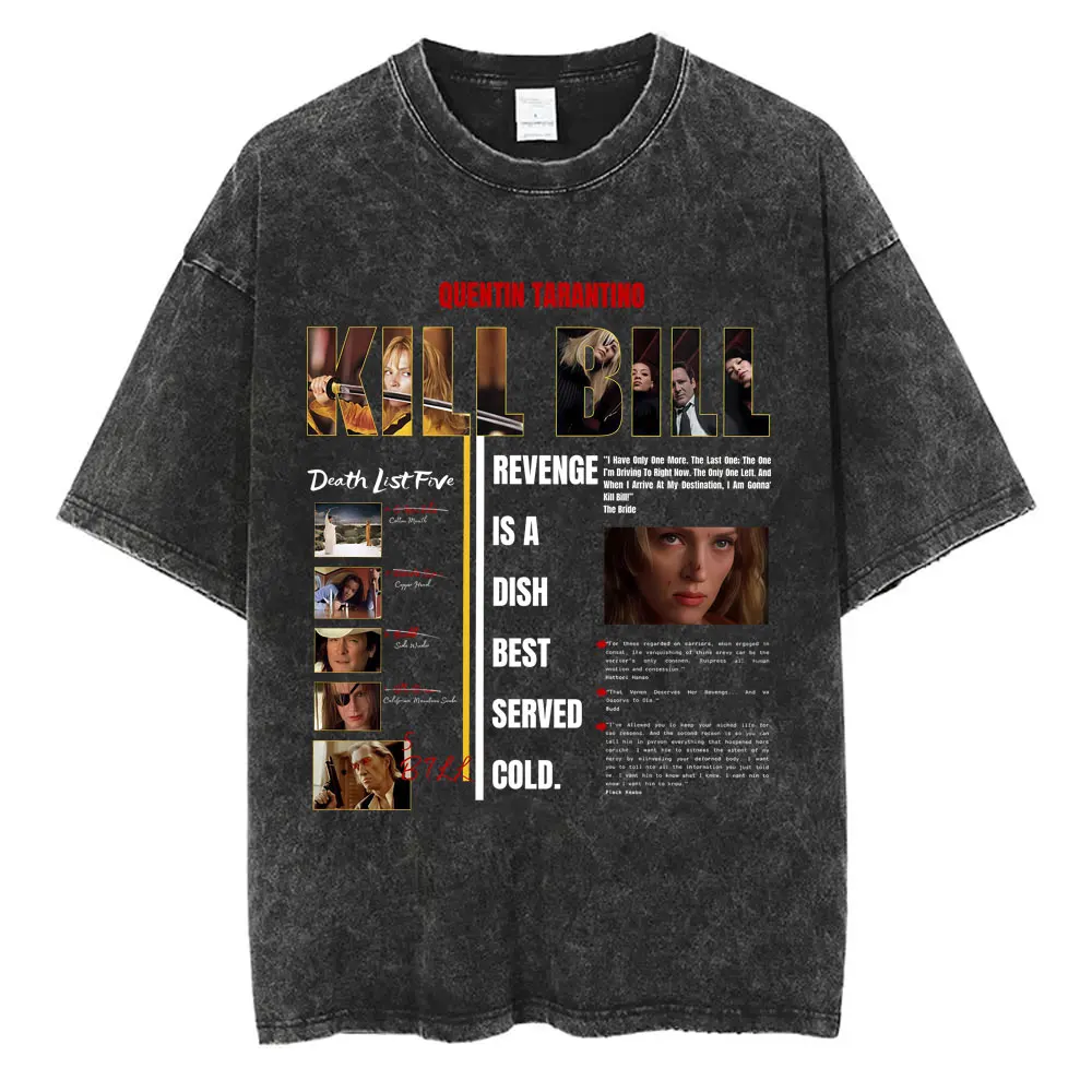 Quentin Tarantino Movie Hattori Hanzo RED Swords and Sushi Kill Bill Okinawa Japan Vintage Washed T Shirts Unisex Casual T-shirt