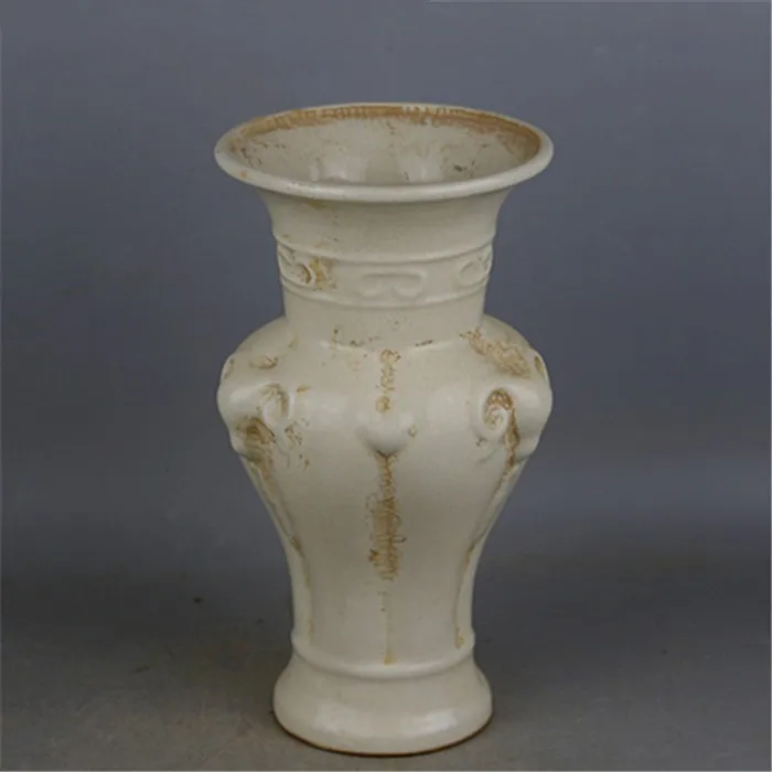 8.9 inch Chinese Song Ding Kiln Porcelain White Glaze Carved Sheep Shape Vase