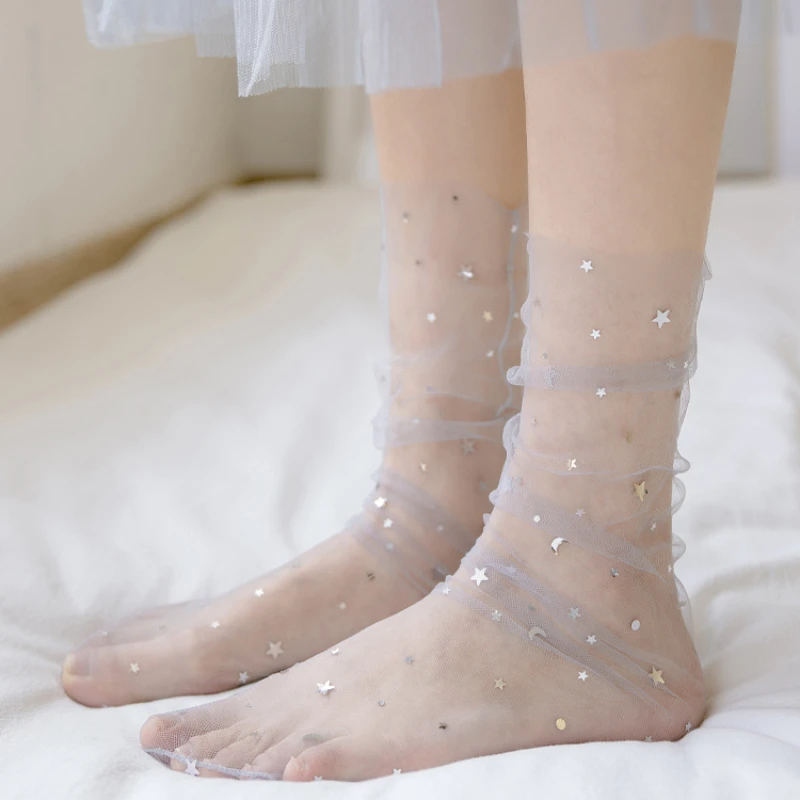 Mesh Lace Socks Women Summer See Through Transparent Loose Long Socks Korean Fashion Lolita Girls Kawaii Cute Princess Socks Sox
