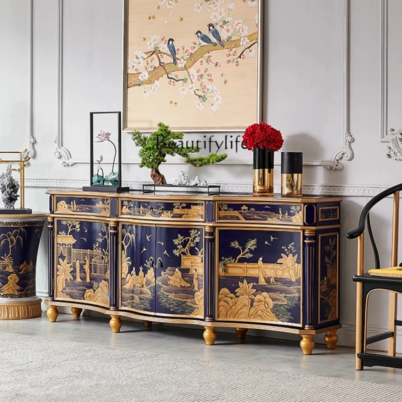 

French Chinese Style Solid Wood Curio Cabinet Living Room Classical Storage Hallway Dining Side Locker
