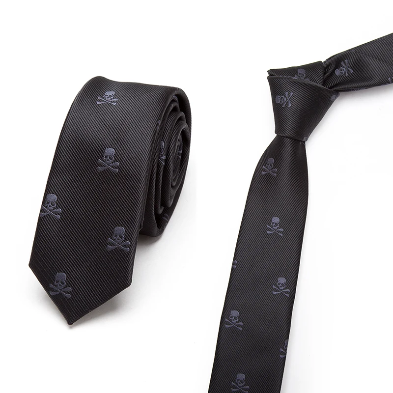 

Черные тонкие галстуки с принтом черепов для мужчин и женщин, классические полиэстеровые галстуки, модные мужские галстуки, повседневные аксессуары для вечеринок, косплея, панк-аксессуары, фальшивый воротник
