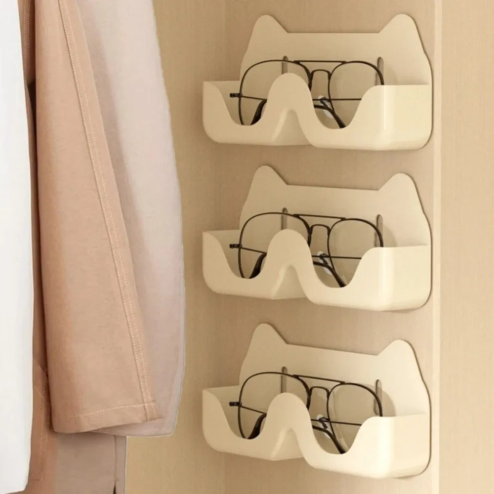 Cartoon Cat Sunglasses Display Holder Punch-free Wardrobe Decoration Eyewear Storage Box Wall Mounted Sunglasses Organizer