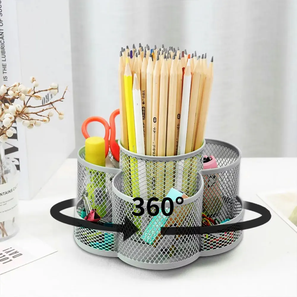 

Large-capacity storage box for home office, space-saving, 360-degree rotation, 7-grid pen holder, perfect for desktop storage.