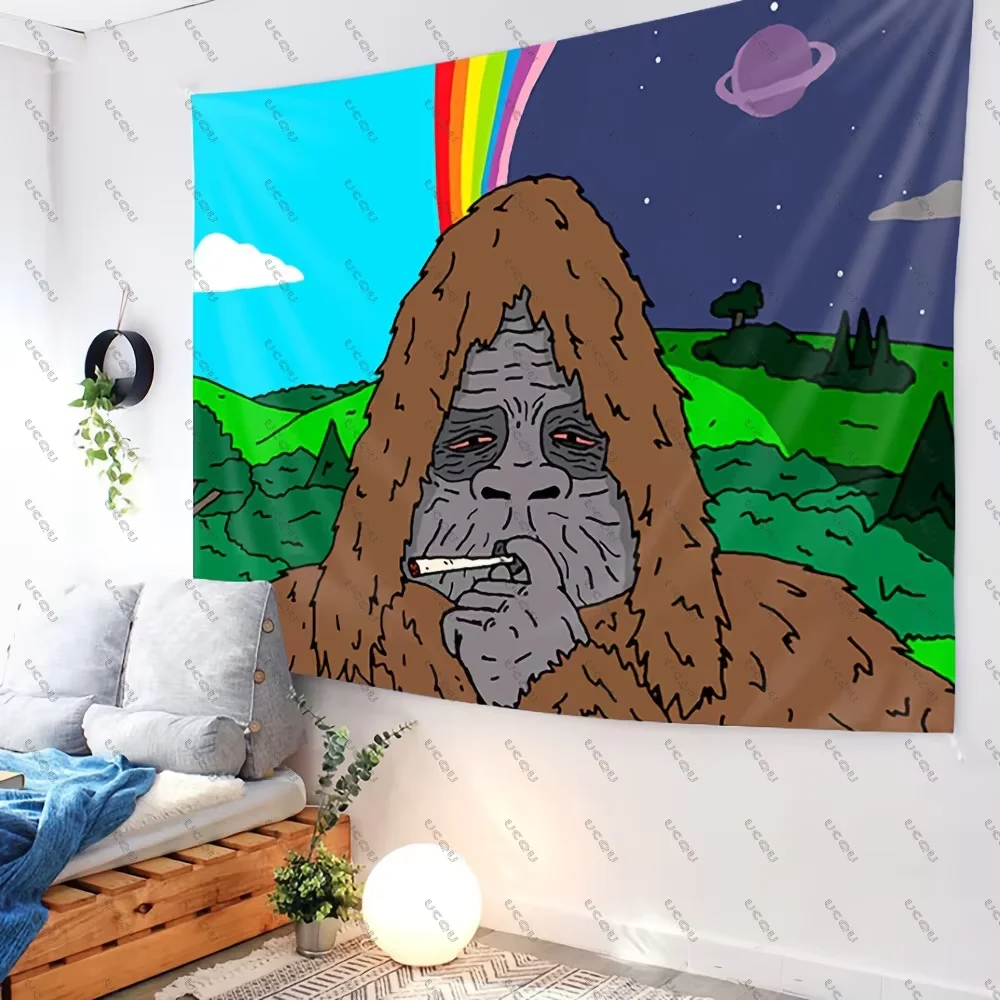 Decorative Sassy Smoking Meme Wall Tapestry Bedroom Dorm Hanging Party S-Sasquatch B-Big L-Lez Show Room Decor Banner Gift Fan
