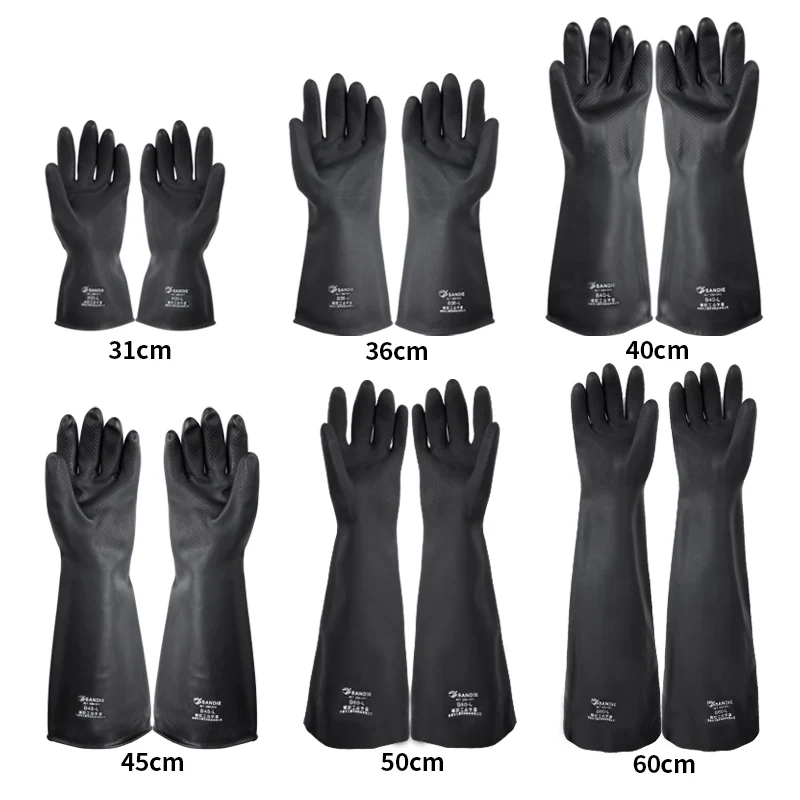 SanDie Thickened Waterproof Non-Slip Industrial Rubber Gloves Chemical Resistant Long And Thick Labor Protection Gloves Black
