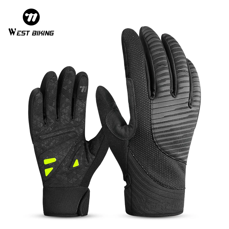 WEST BIKING Winter Cycling Glove Windproof Warmth Full Finger Touchscreen Glove Outdoor Skiing Riding Thickening Anti-Slip Glove