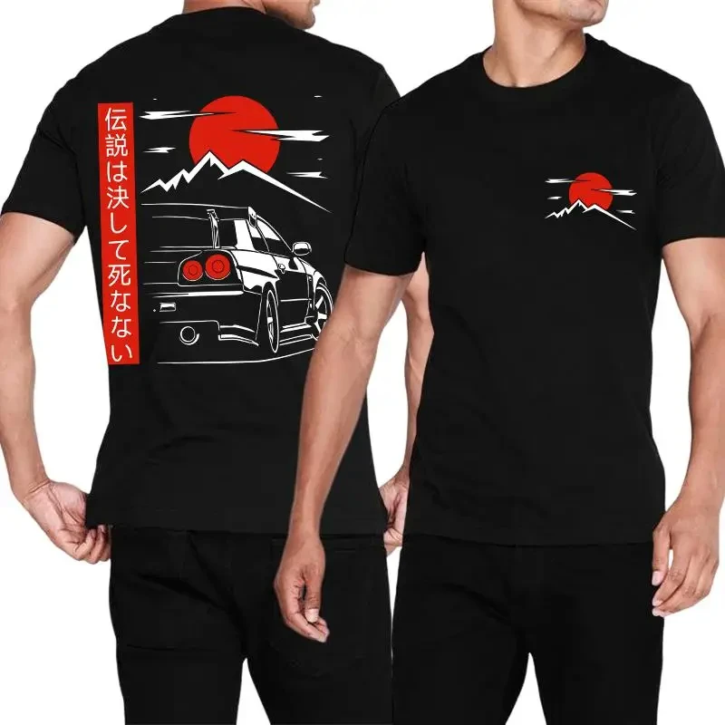 Japanese Style Car JDM Culture GTR Racing T Shirts Back Print Street Wear Original Design 100% Cotton Tops Tee Homme 80229