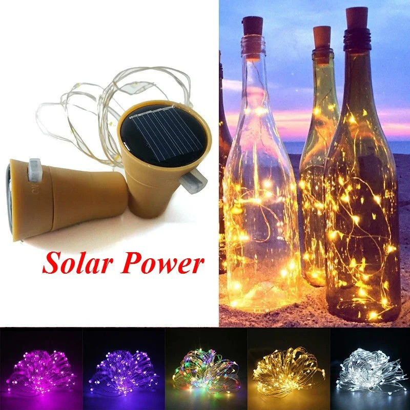 Solar/ Battery Power Cork Shaped LED Night Fairy Copper Wire String Lights Wine Bottle Light Lamp Wedding Christmas Party Decor