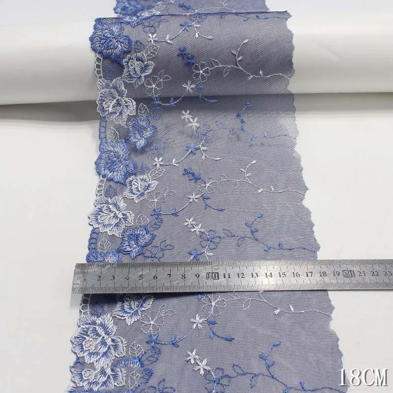 42Yards Blue Mesh Embroidery Lace Trimmings Dress Accessories Lace Fabric Sewing Crafts Doll Material