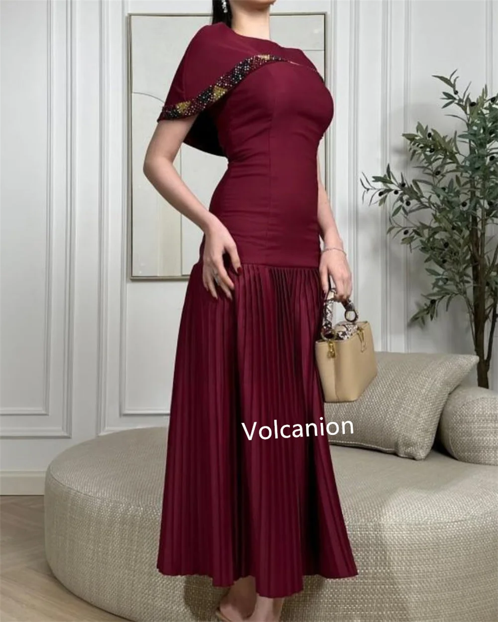 Jersey personalizado con pliegues de diamantes de imitación, línea A, poretrait, vestidos por debajo de la rodilla, ocasión a medida, tallas simples clásicas disponibles