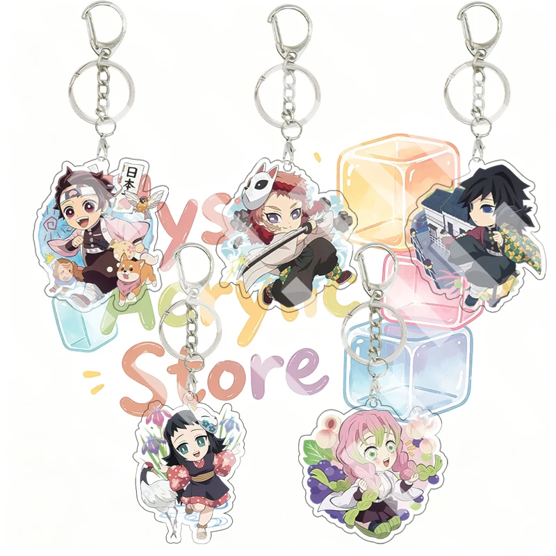 Cartoon Demon Slayer Tanjiro Kamado Giyuu Tomioka Kanao Tsuyuri Anime Acrylic Keychain Accessory Backpack Pendant Charm Gifts