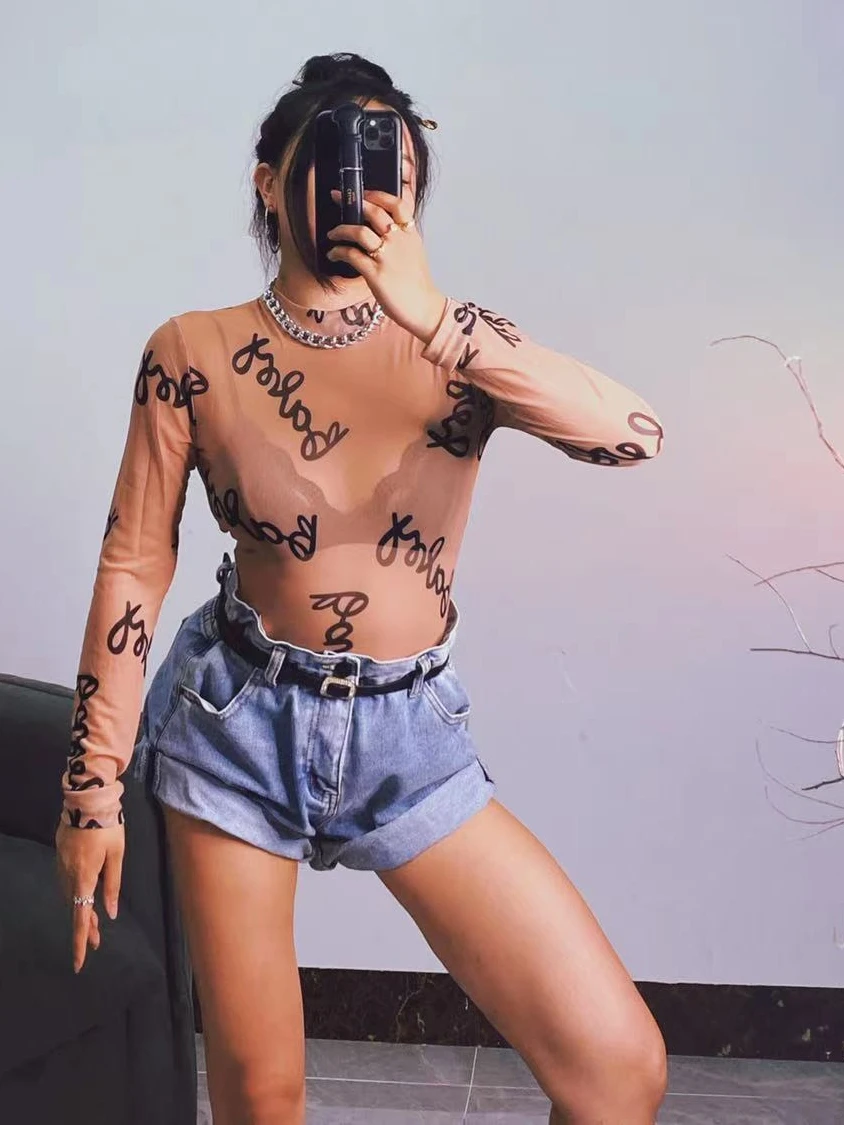 

Сексуальное прозрачное длинное боди све Me, облегающий тонкий летний костюм для джазовых танцев, модная уличная одежда, круглый необычный костюм