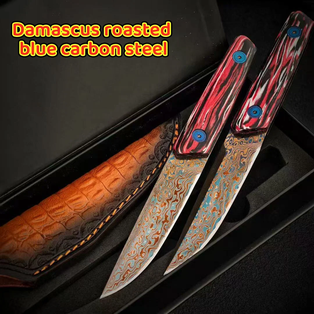 Baked Damascus Steel Utility Knife Colored Wooden Handle Portable Multi-functional Household Fruit Knife For Collection An Gift
