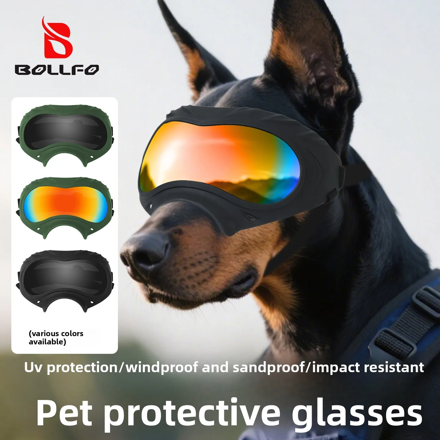 Dog Goggles Anti UV Strong Impact Resistance Adjustable Elastic Puppy Large Breed Dog Goggles Breathable Pet Sunglasses