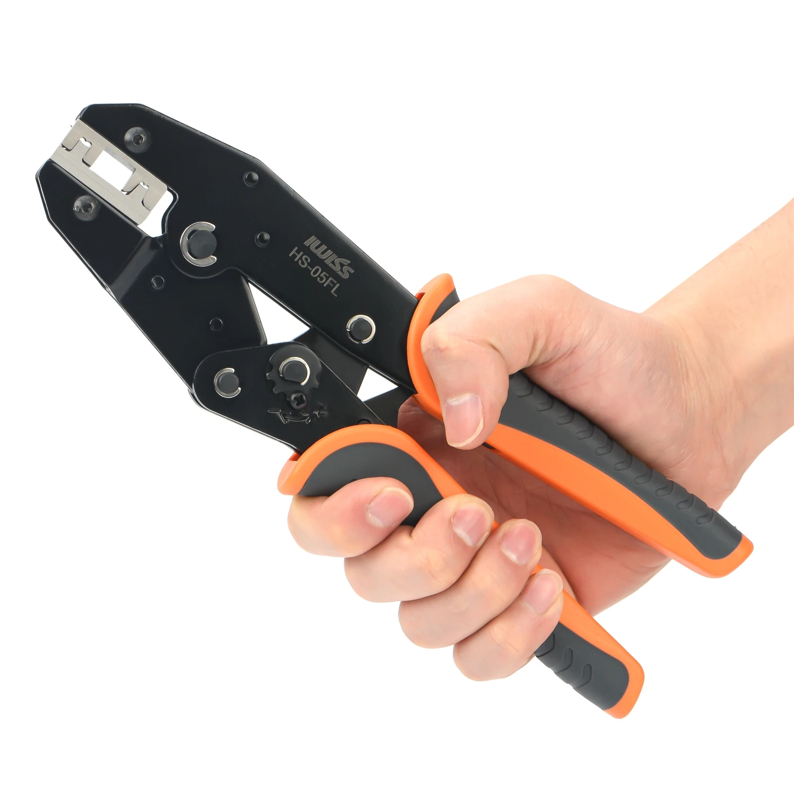 IWISS HS-05FL L-Shaped Elbow 4.8/6.3 Flag Type Wire Clamp Insert Spring Bare Terminal Crimping Plier Electrician Tools Crimper