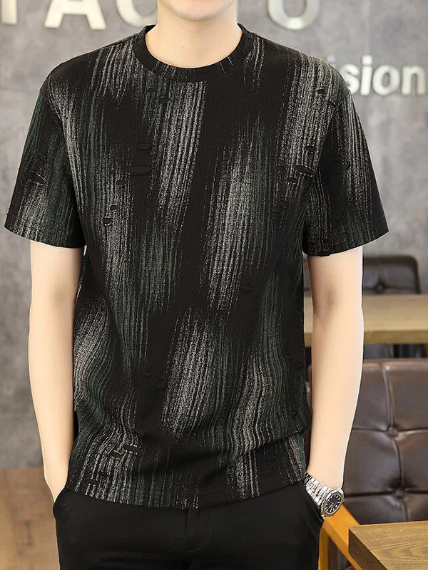 

Men's Summer Faion T-irt ort Sve round Ne Hole Design Breathable Cotton Polyester Blend Korean Sle Casual Tee