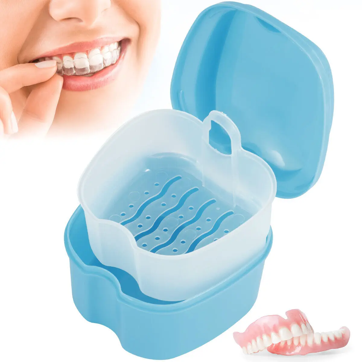 Denture Bath Box Cleaning Teeth Case Dental False Teeth Storage Box With Hanging Net Container Container Denture Boxs Container