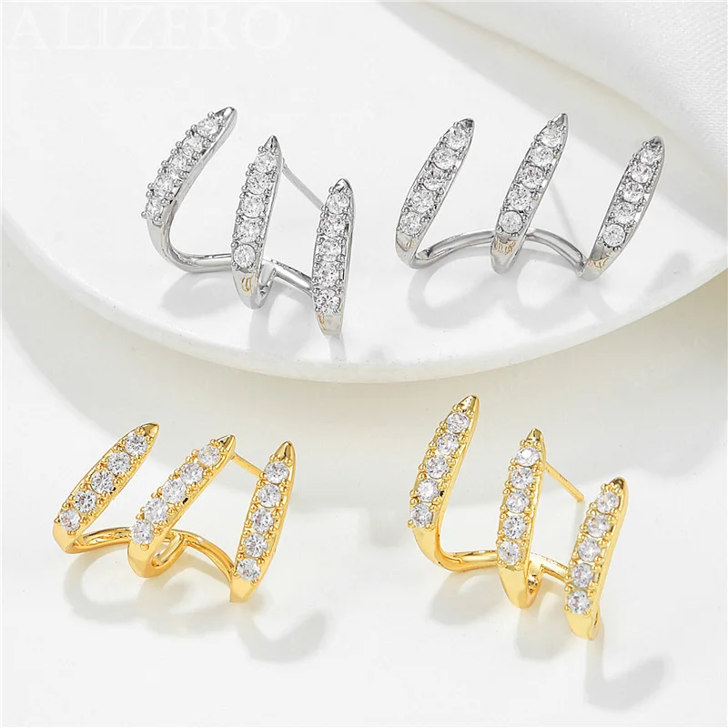 925 Sterling Silver Gold Zircon Claw Stud Earrings For Women Fashion Grace Jewelry Party Engagement Wedding Accessories