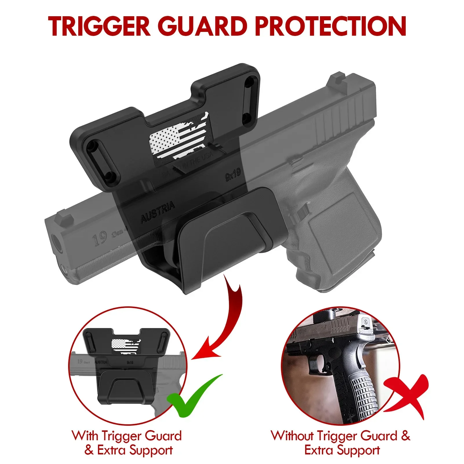 Pistol Gun Magnet Mount Holster For Glock, CZ, Rifle, Shotgun With Safety with Trigger Guard Protection gun holster