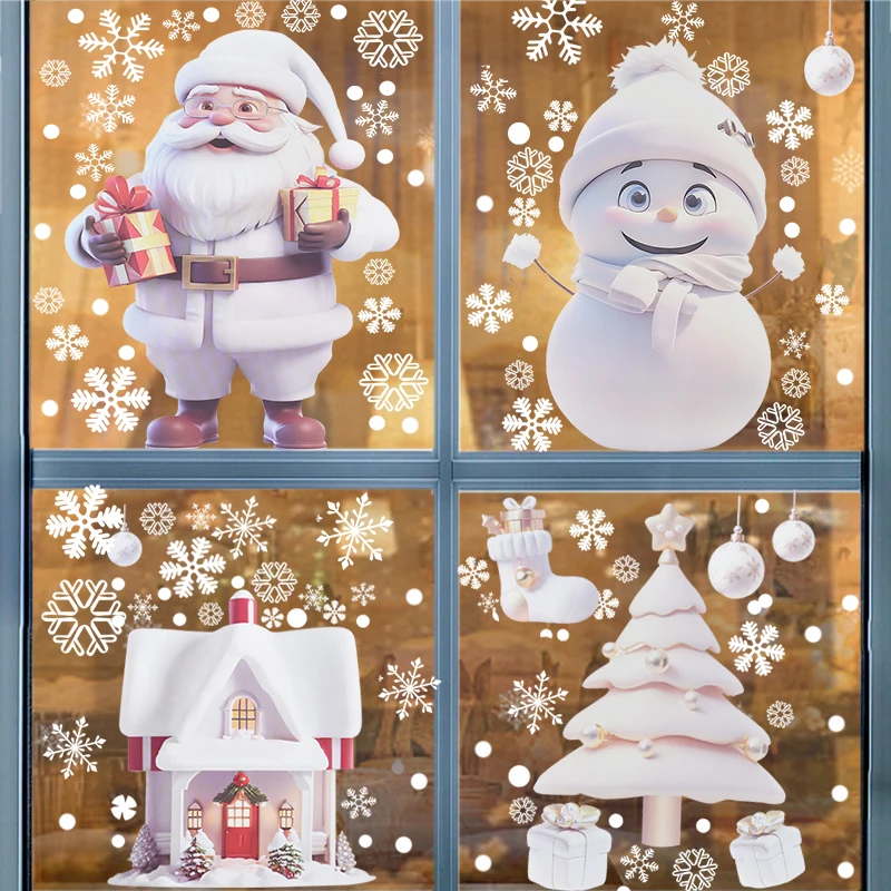 4 Blatt Weihnachten Fensteraufkleber Weihnachtsmann Elch Schneeflocke Glasaufkleber 2024 Weihnachtsdekoration PVC Elektrostatische Aufkleber Neujahr