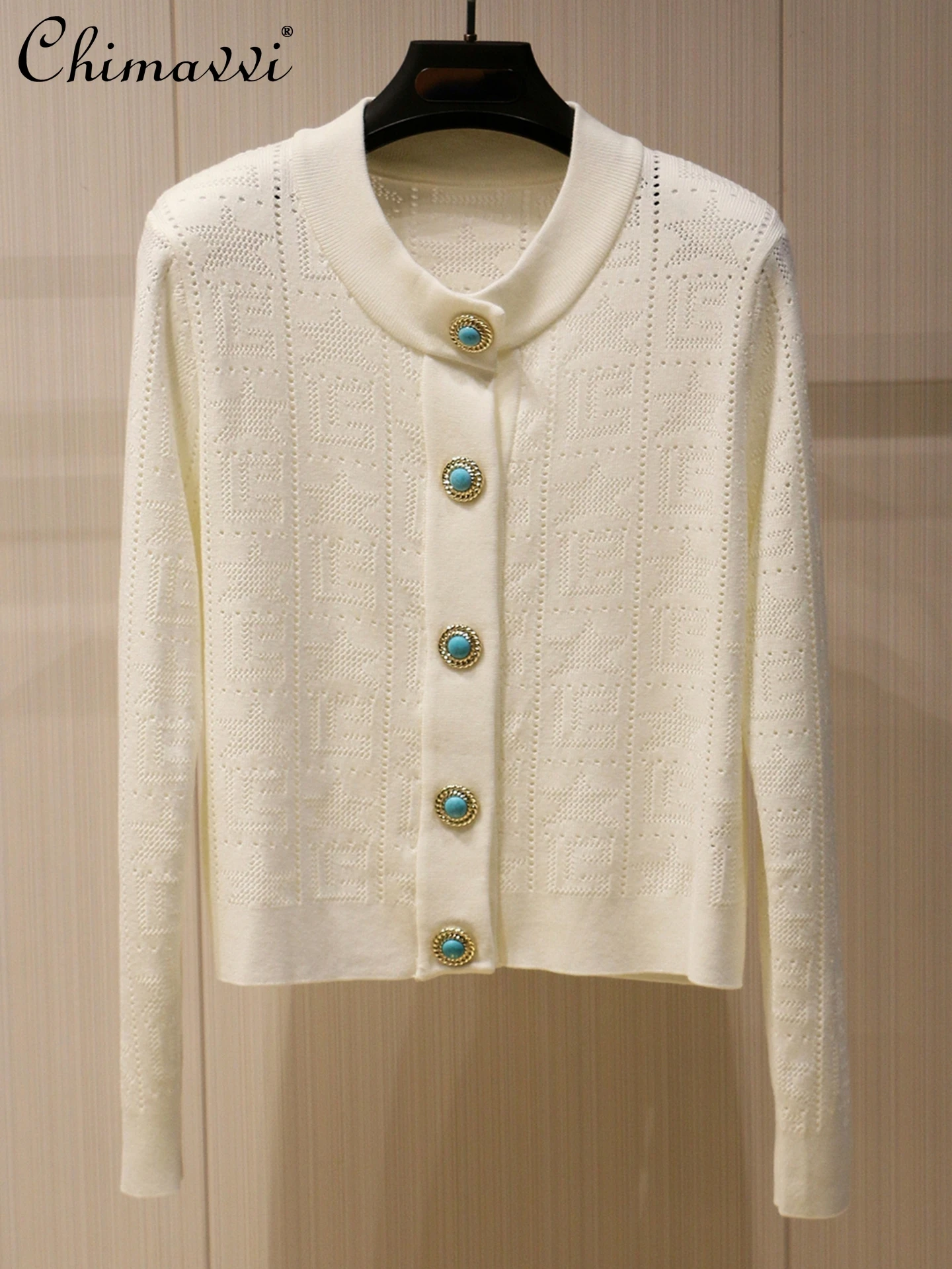 Модный вязаный кардиган с пятиконечной звездой, белый свитер, женский осенне-зимний новый высококачественный элегантный женский топ с длинными рукавами