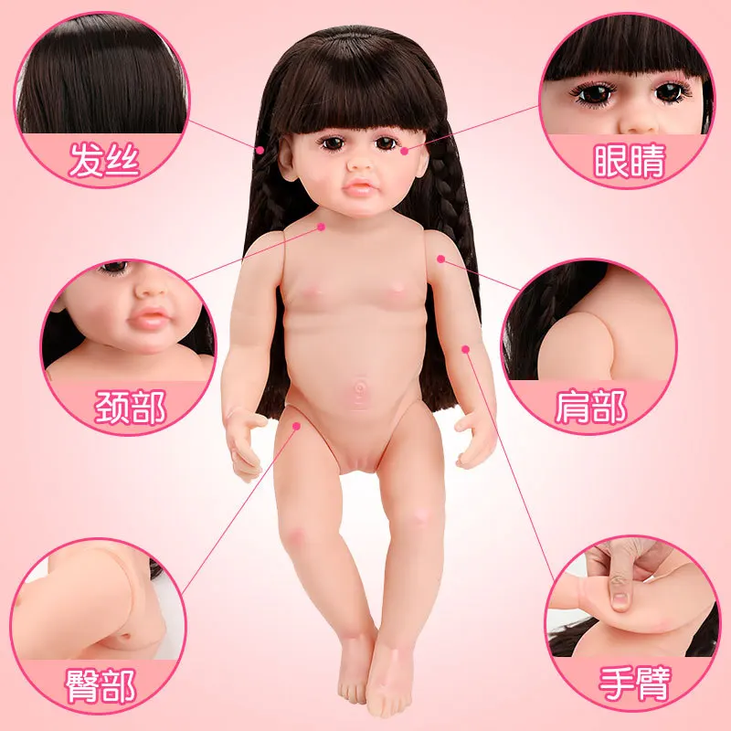 56cm Rebirth Doll Soft Vinyl Girl Doll Cute Fried Dough Twists Braid with neat bangs