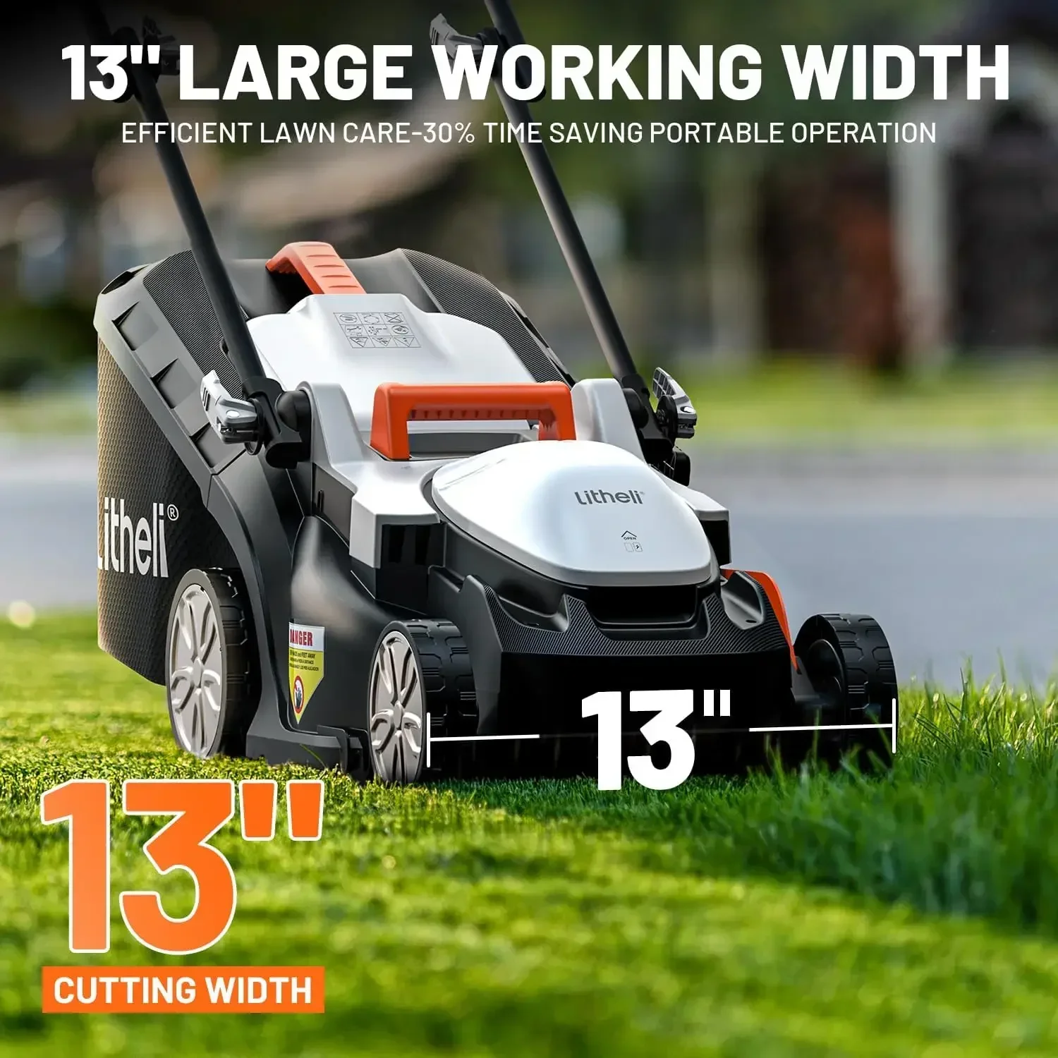 20V Cordless Electric Lawn Mower 13 Inch Lightweight 4.0Ah Portable Battery Included 5 Height Adjustments Garden Yard Farm Use