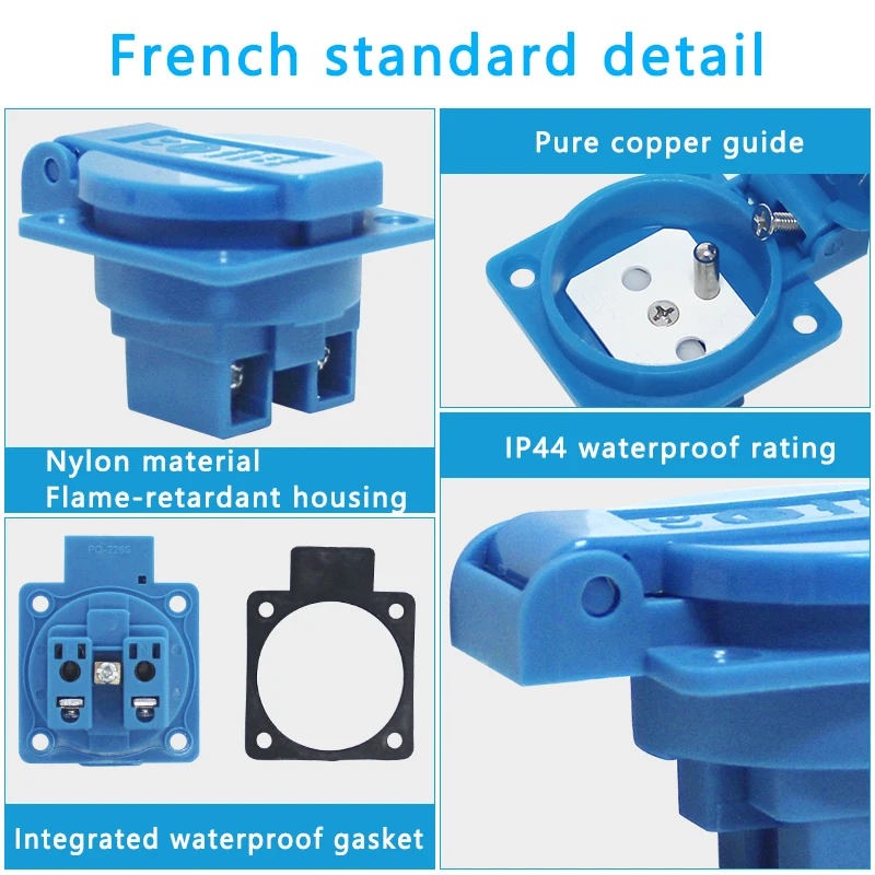 French/European/British Standard IP44 16A 250V Electrical Waterproof Socket with cover Industrial AC Power Dustproof Outlet