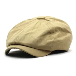 Solid Cotton Newsboy Caps Men Flat Peaked Cap Women Painter Beret Hats
