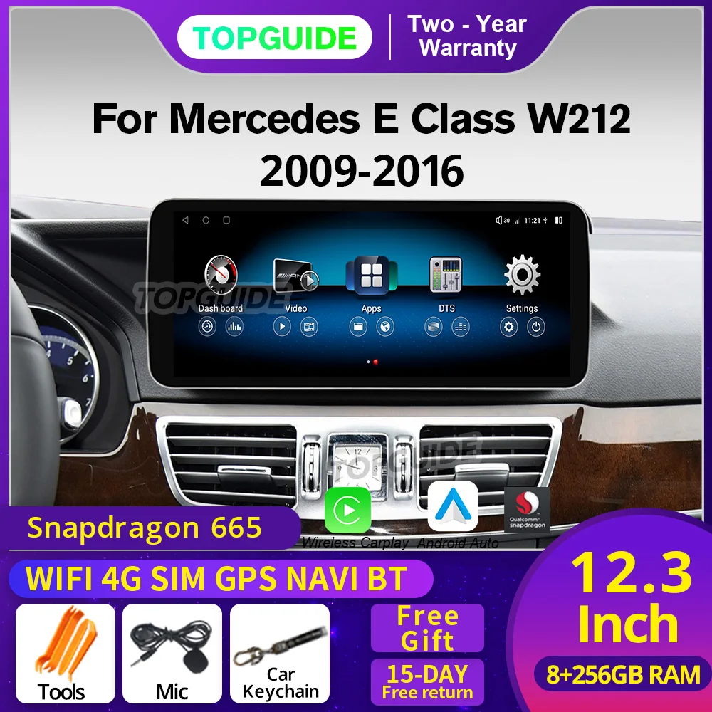 

TOPGUIDE 12,3-дюймовый Android 12 с сенсорным экраном, стерео Carplay, автомобильное радио для Mercedes W212 2009-2016, Android, мультимедийный плеер BT