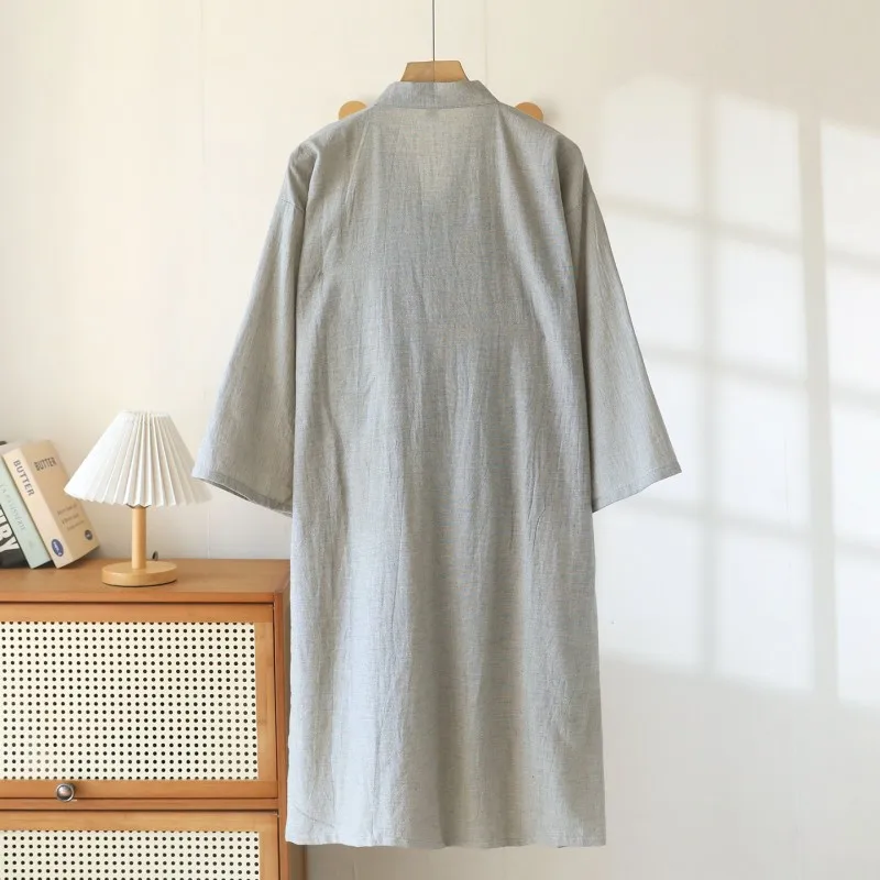 Men's Lightweight Breathable Robes Solid Color Linen Bathrobe Loose Fit Oversized Absorbent Sleepwear for Spring and Summer