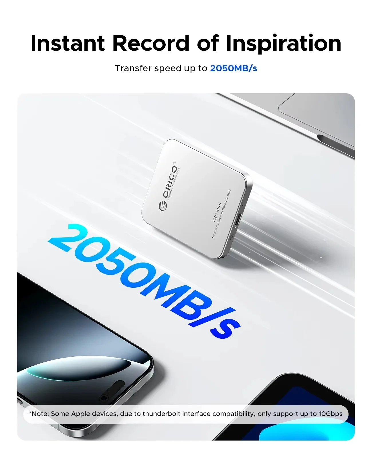 ORICO K20 Mini Magnetic External SSD 500GB/1TB USB-C Portable Solid State Drive Ultra-Fast 2000MB/s High-Speed MagSafe SSD - Image 5