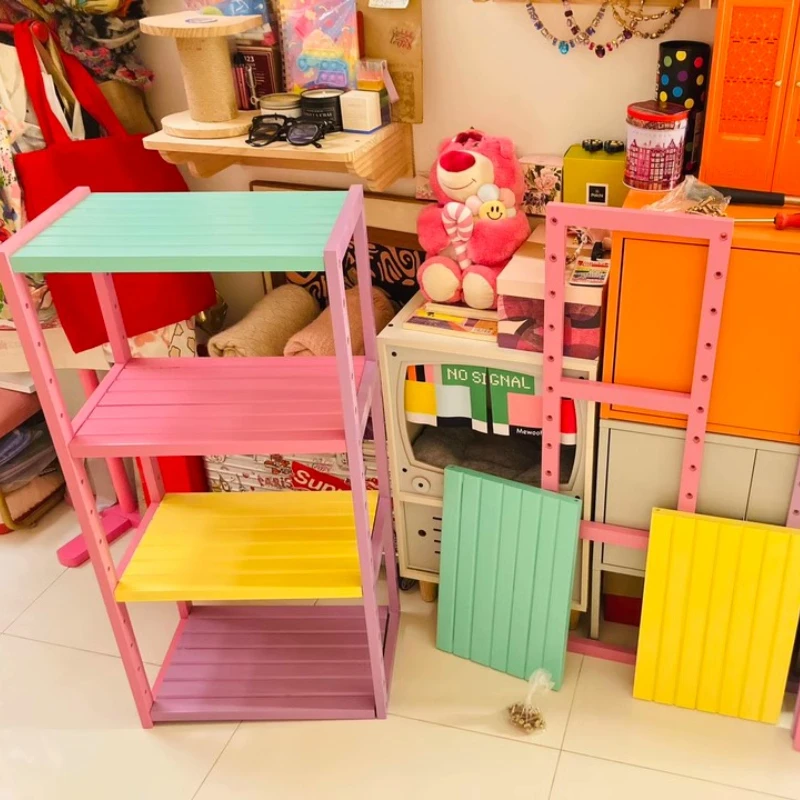 رف كتب حديث للأطفال مصنوع من الخشب الصلب مستوحى من اليابانية منظم كتب قائم على الأرض رف حضانة متعدد الطبقات للألعاب/الكتب/الديكور