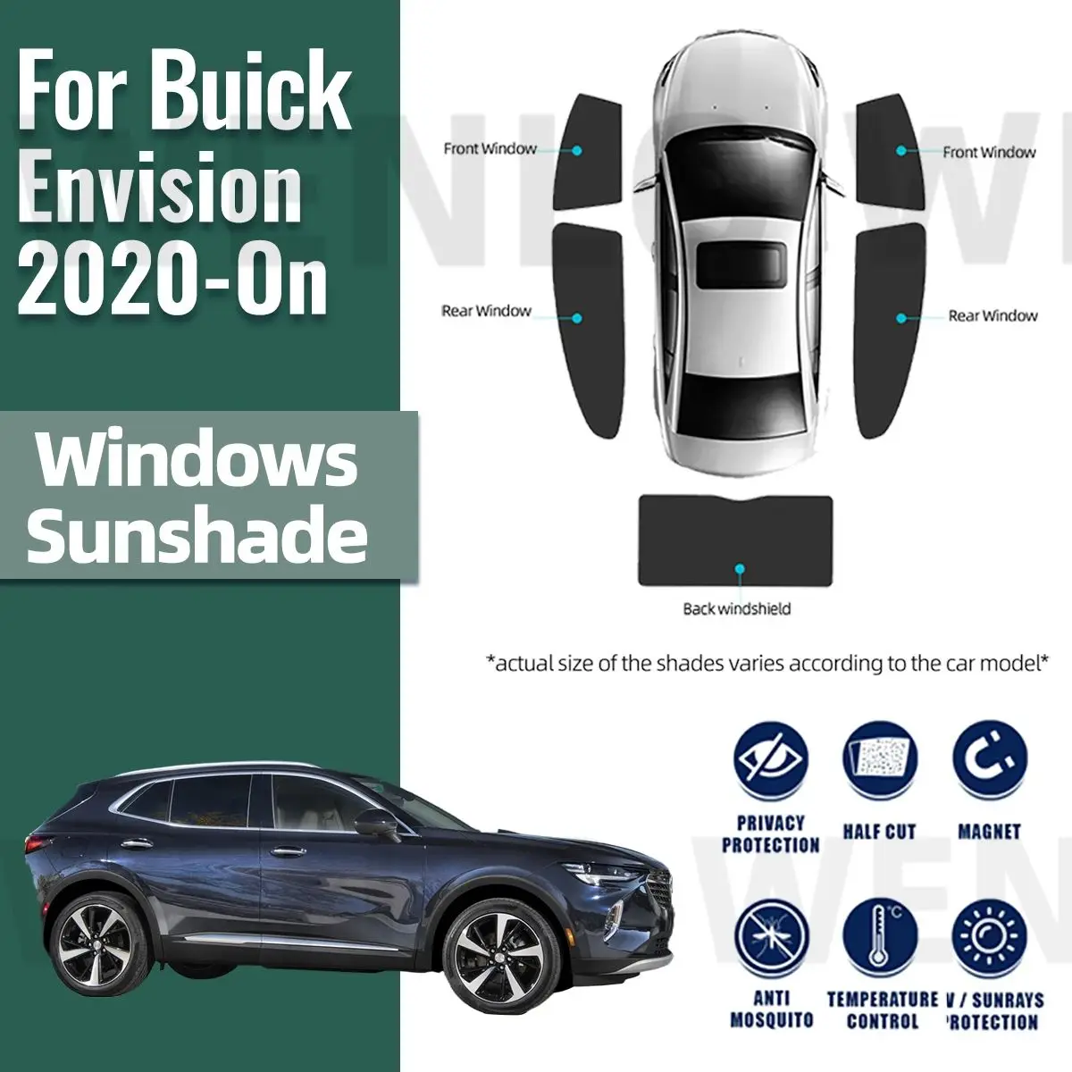 

For Buick Envision 2024 2023 2022 2021 2020 Car Sunshade Front Windshield Magnetic Mesh Curtain Rear Side Window Sun Visor Shade