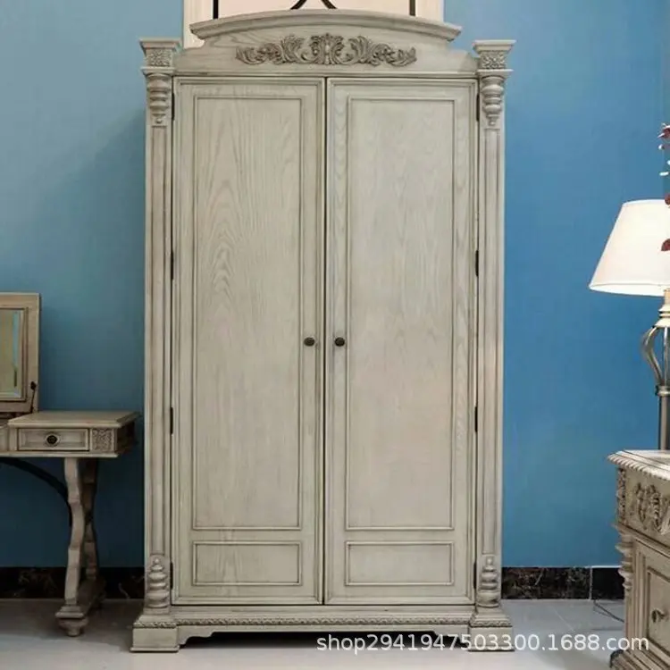 Solid wood wardrobe oak double door wardrobe bedroom three door wardrobe