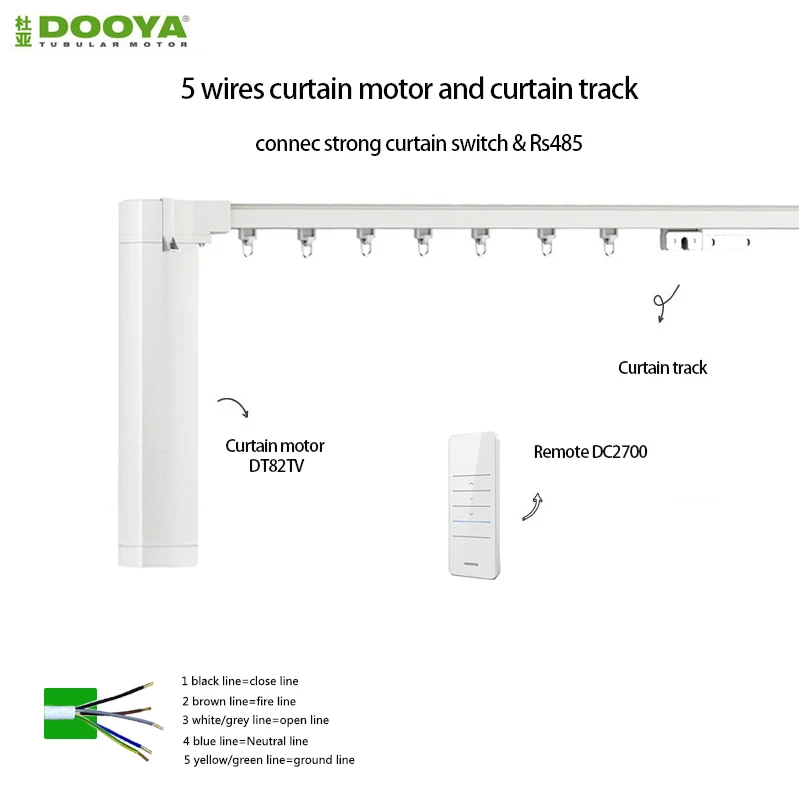 DOOYA elektrische motor DT82TV 110-240V RS485 trockenen kontaktieren Stille motorisierte vorhang motor motorisierte Elektrische Vorhang schiene