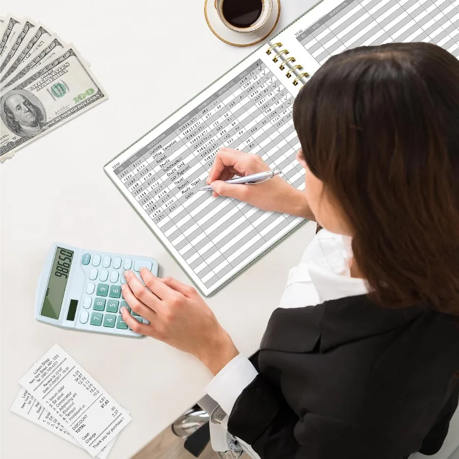 ハードカバー会計帳簿 小規模ビジネス会計用 横型お金支出トラッカーノートブック 収納ポーチ2個付き